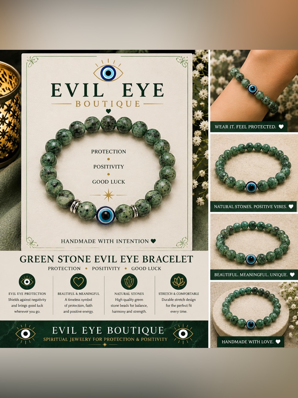 🧿Green Stone Evil Eye Bracelet🧿
